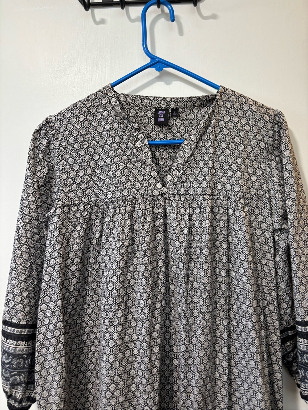 Anna Sui Uniqlo Boho Peasant Cotton Floral Paisley 3/4 Sleeves Tunic Dress Sz L - Picture 4 of 9